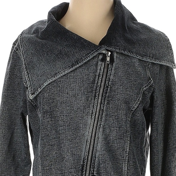 BLUE Saks Fifth Ave Acid Wash Asymmetric Zip Cotton Knit Jacket  Size Small S - Picture 6 of 6